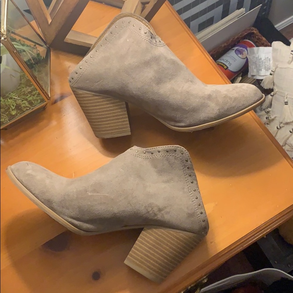 Tan open back heels